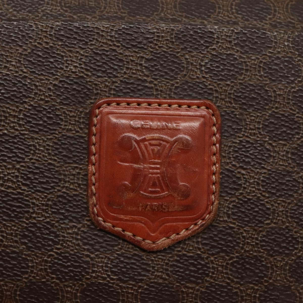 CELINE Macadam Canvas Tote Bag PVC Leather Brown Gold Auth ep8342