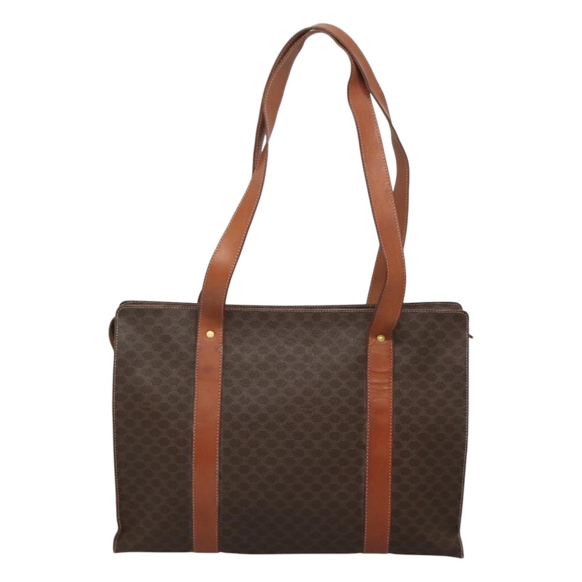 CELINE Macadam Canvas Tote Bag PVC Leather Brown Gold Auth ep8342