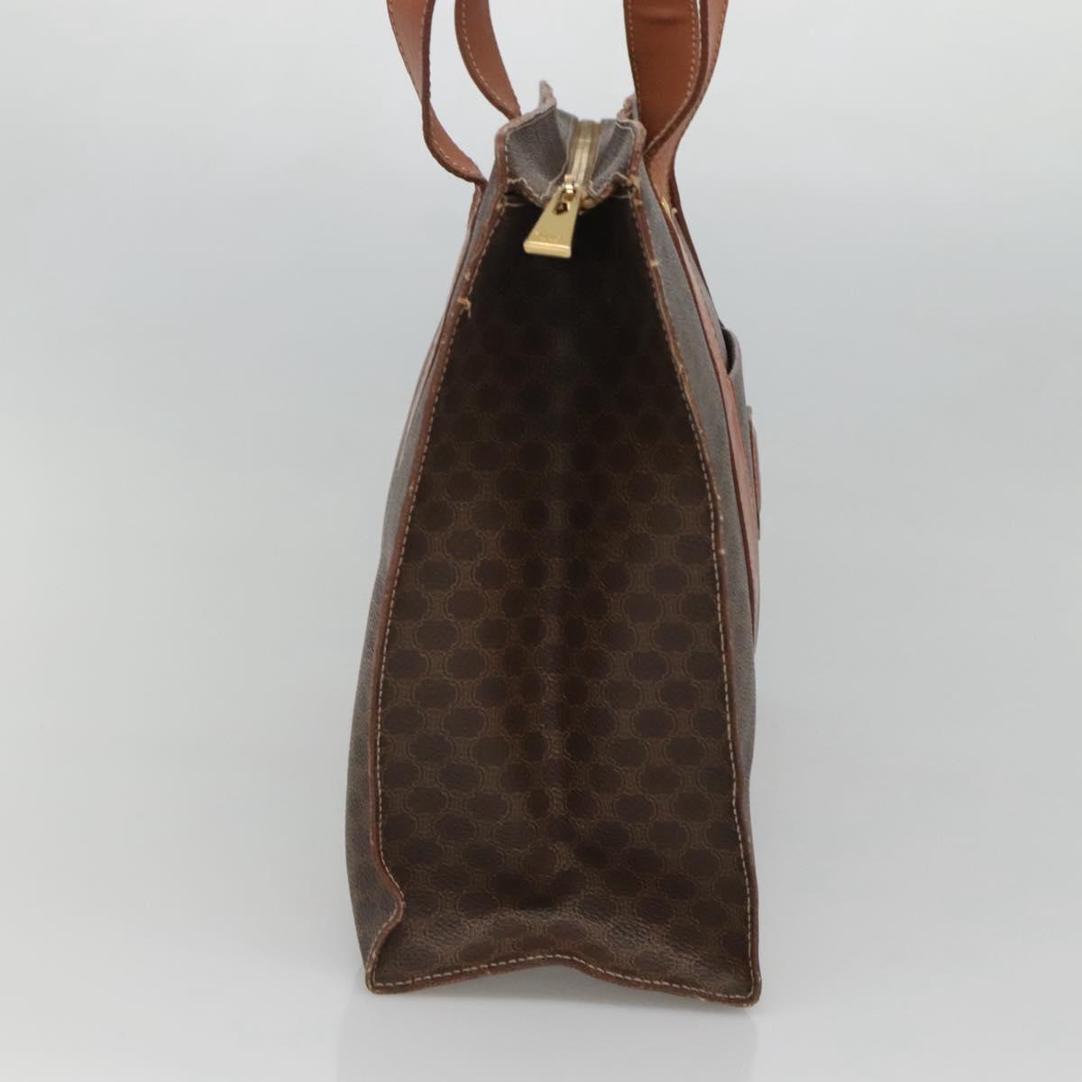 CELINE Macadam Canvas Tote Bag PVC Leather Brown Gold Auth ep8342