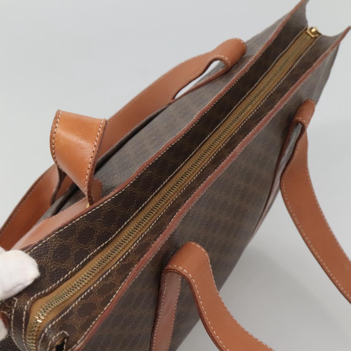 CELINE Macadam Canvas Tote Bag PVC Leather Brown Gold Auth ep8342