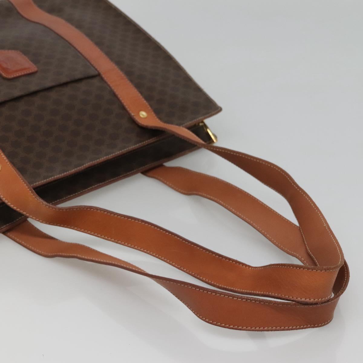 CELINE Macadam Canvas Tote Bag PVC Leather Brown Gold Auth ep8342