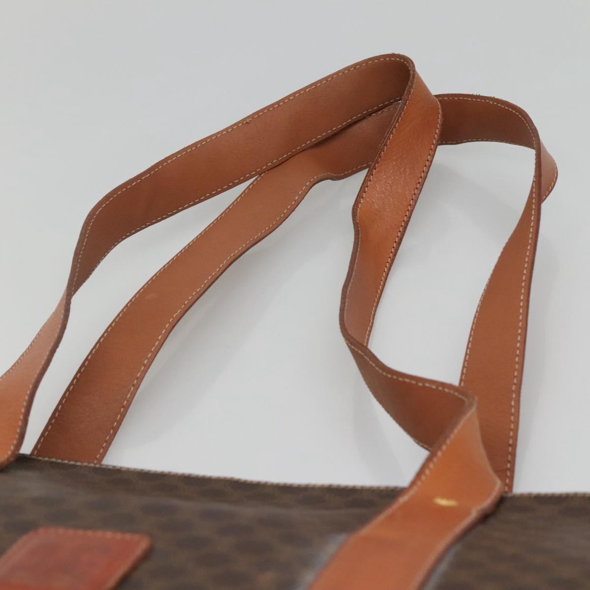 CELINE Macadam Canvas Tote Bag PVC Leather Brown Gold Auth ep8342