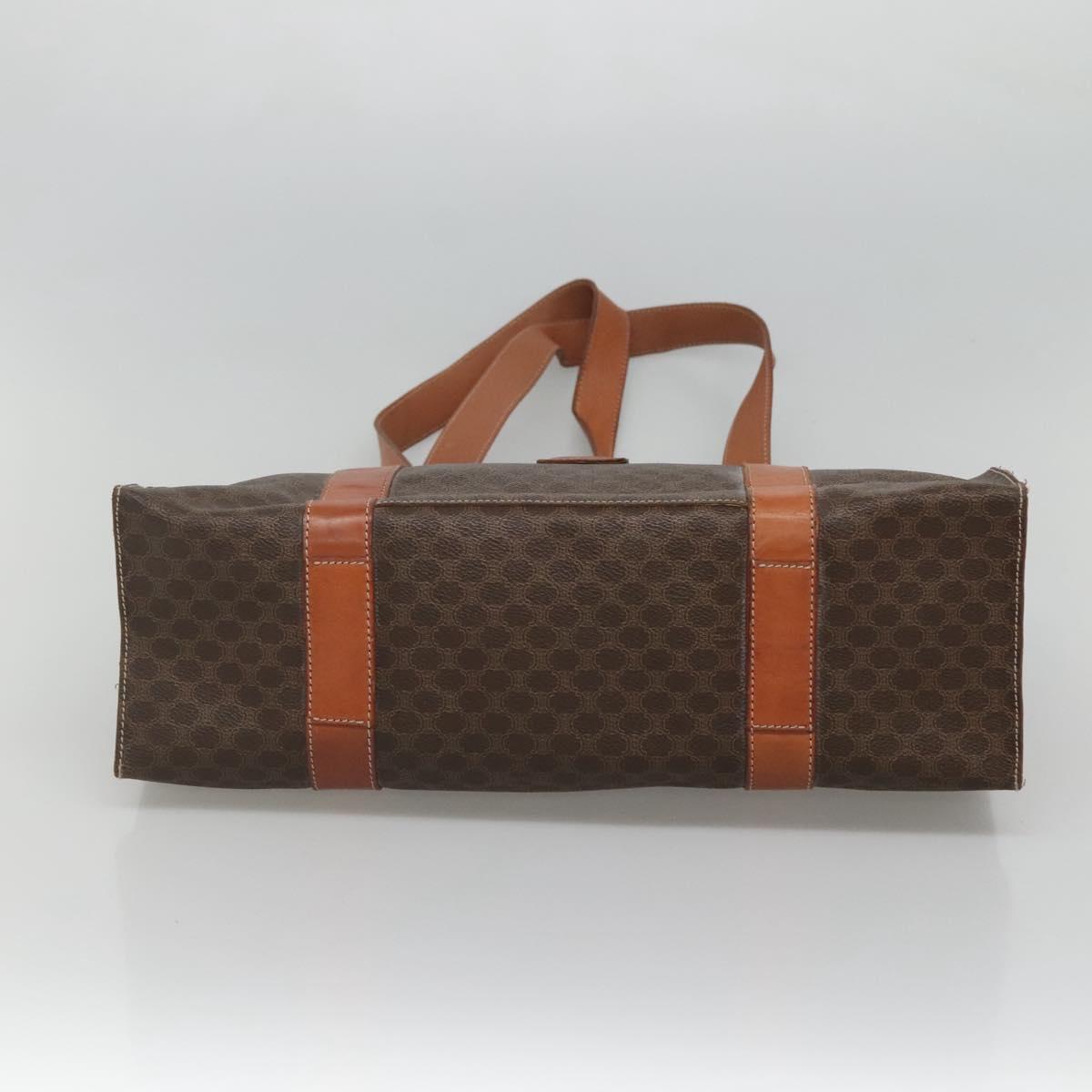 CELINE Macadam Canvas Tote Bag PVC Leather Brown Gold Auth ep8342