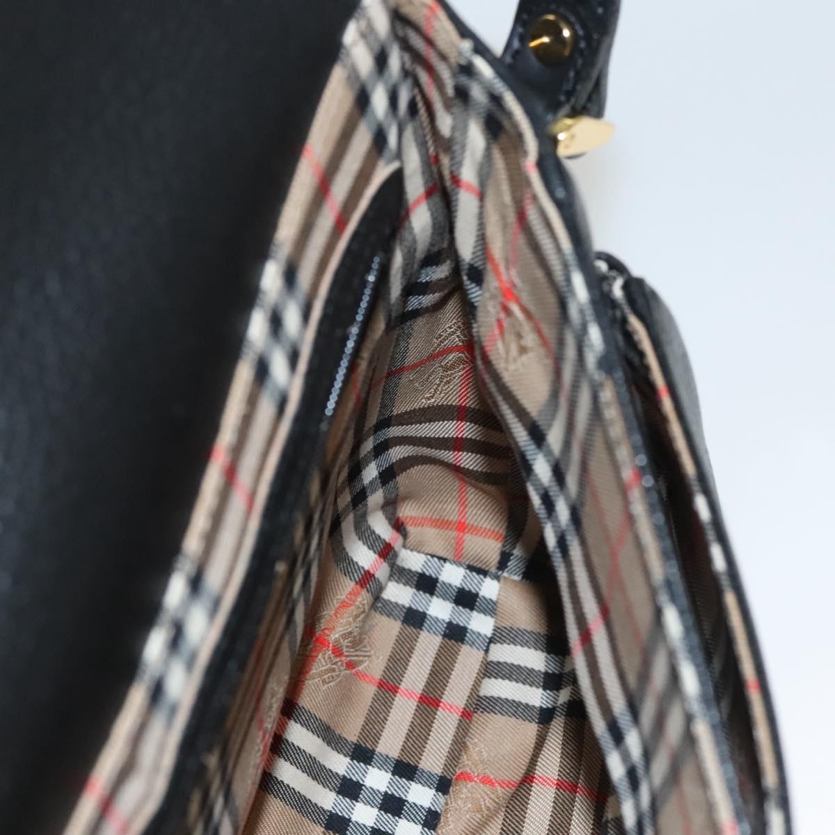 Burberrys Shoulder Bag Leather Black Gold Auth ep8351