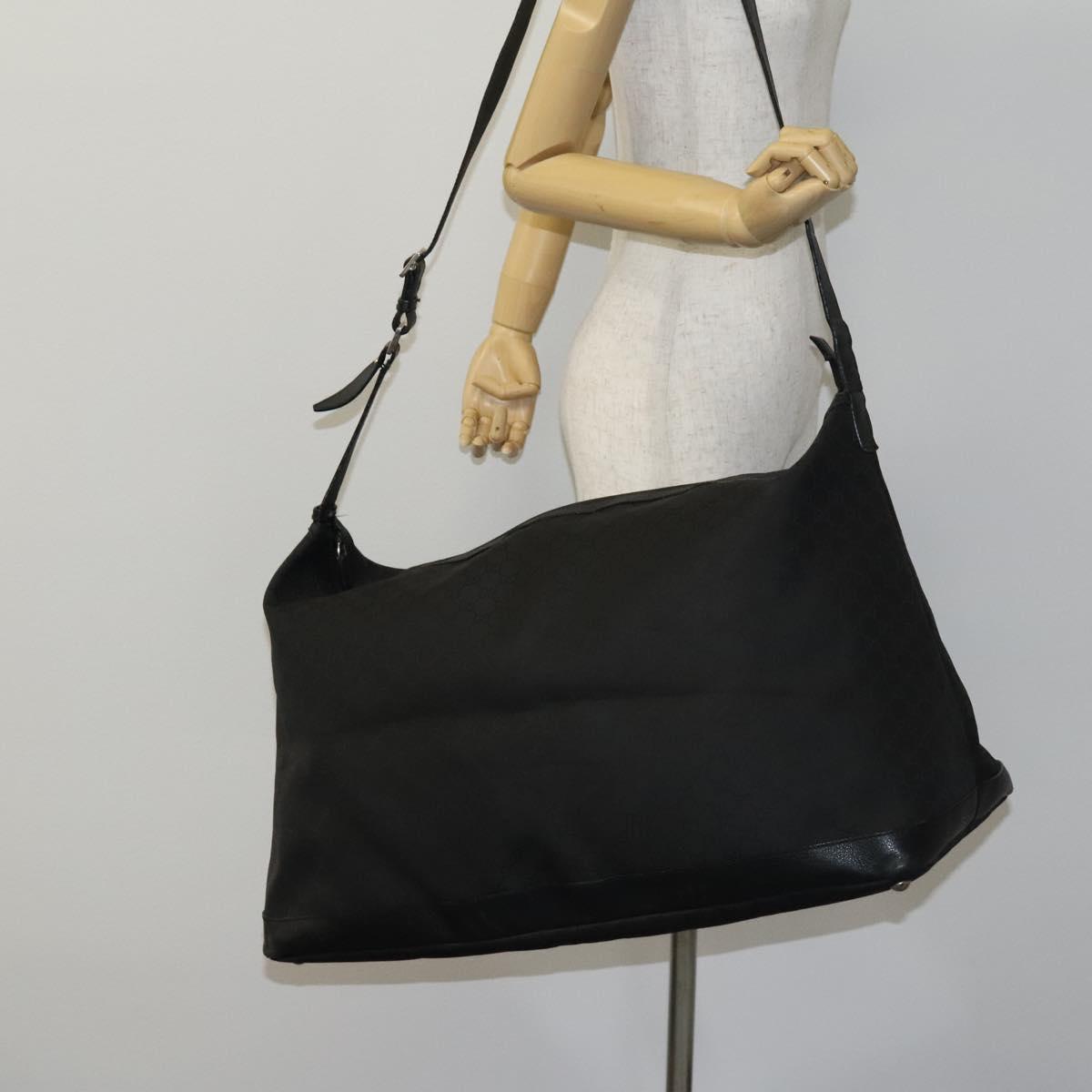 GUCCI GG Canvas Shoulder Bag Nylon Black Silver 105669 Auth ep8385