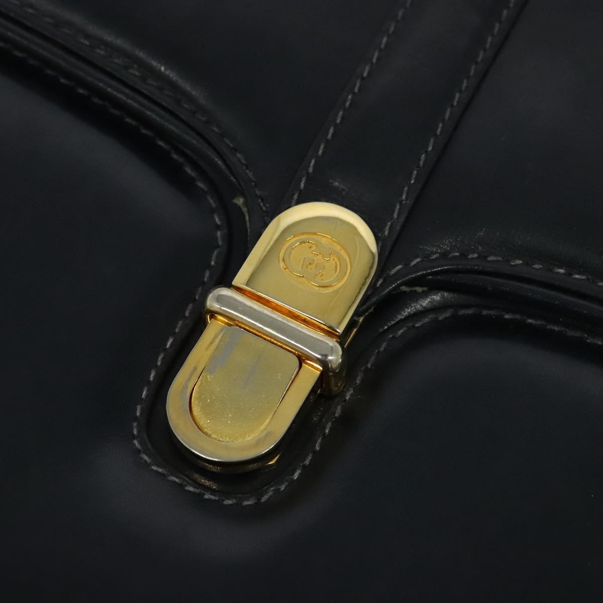 GUCCI Shoulder Bag Leather Navy Gold Auth ep8402