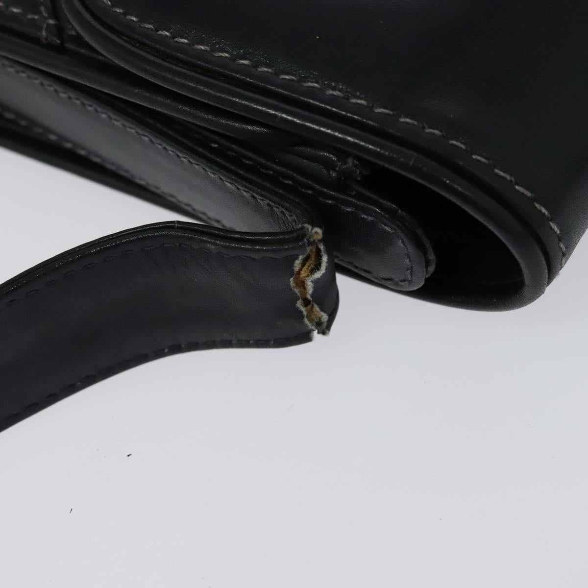 GUCCI Shoulder Bag Leather Navy Gold Auth ep8402