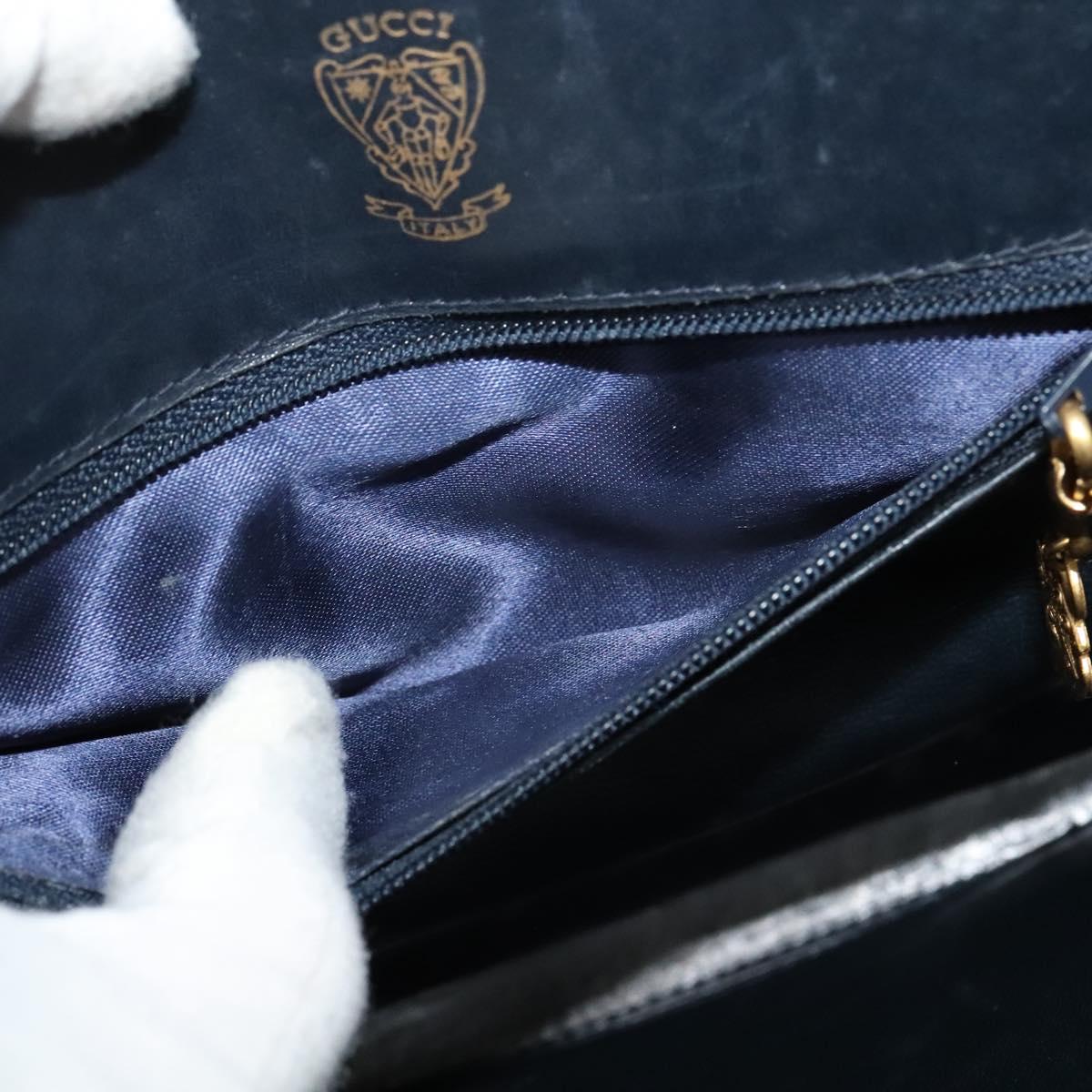 GUCCI Shoulder Bag Leather Navy Gold Auth ep8402