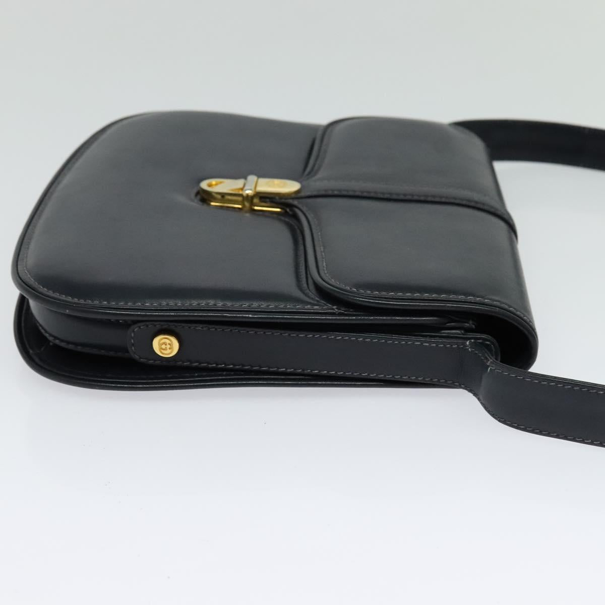 GUCCI Shoulder Bag Leather Navy Gold Auth ep8402