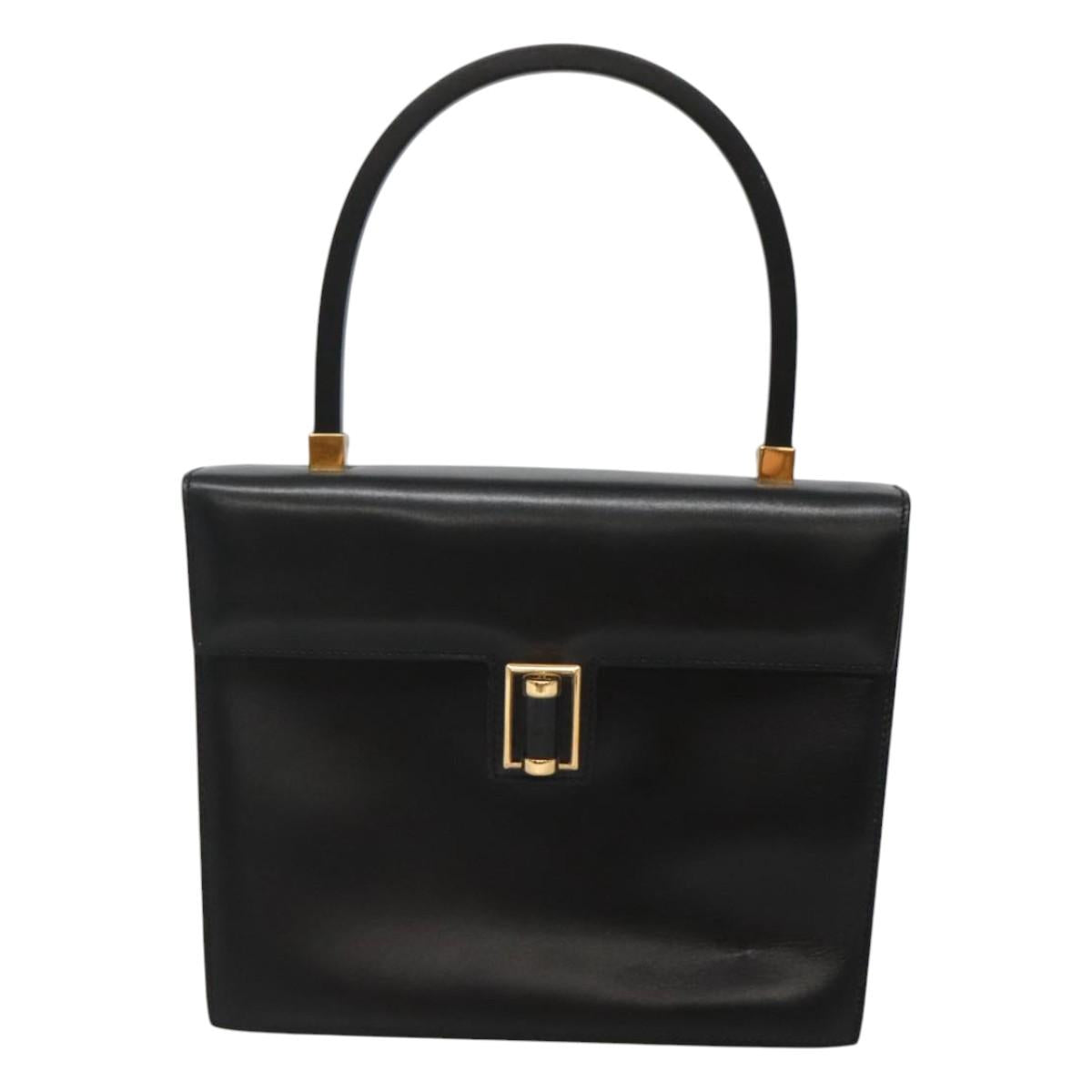 GUCCI Hand Bag Leather Black Gold 000 46 0096 Auth ep8407