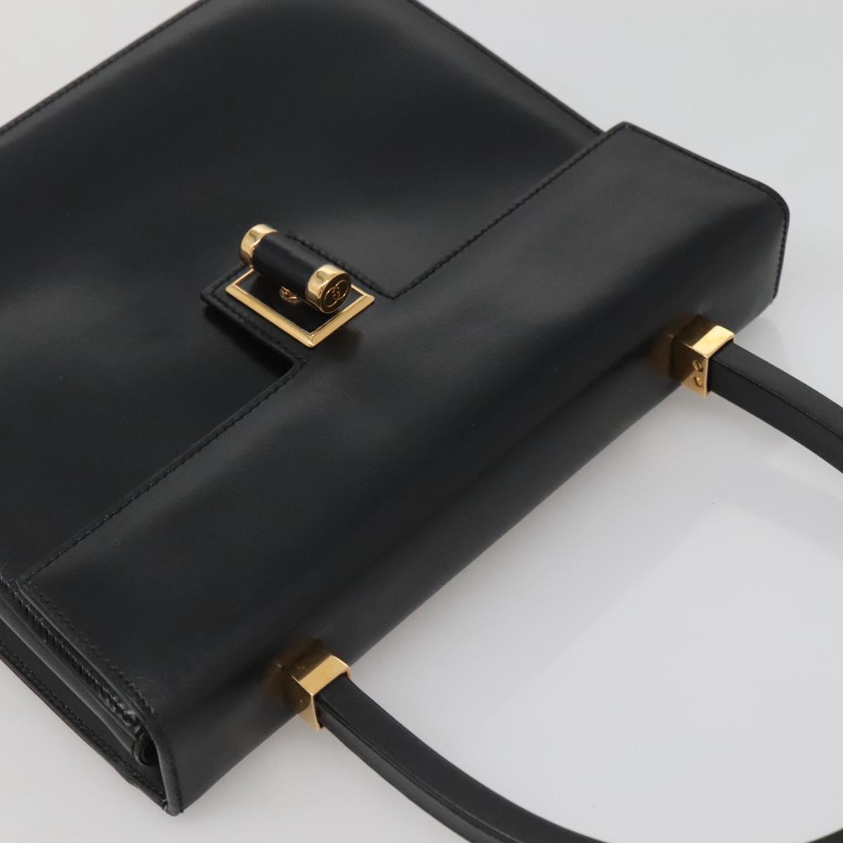 GUCCI Hand Bag Leather Black Gold 000 46 0096 Auth ep8407