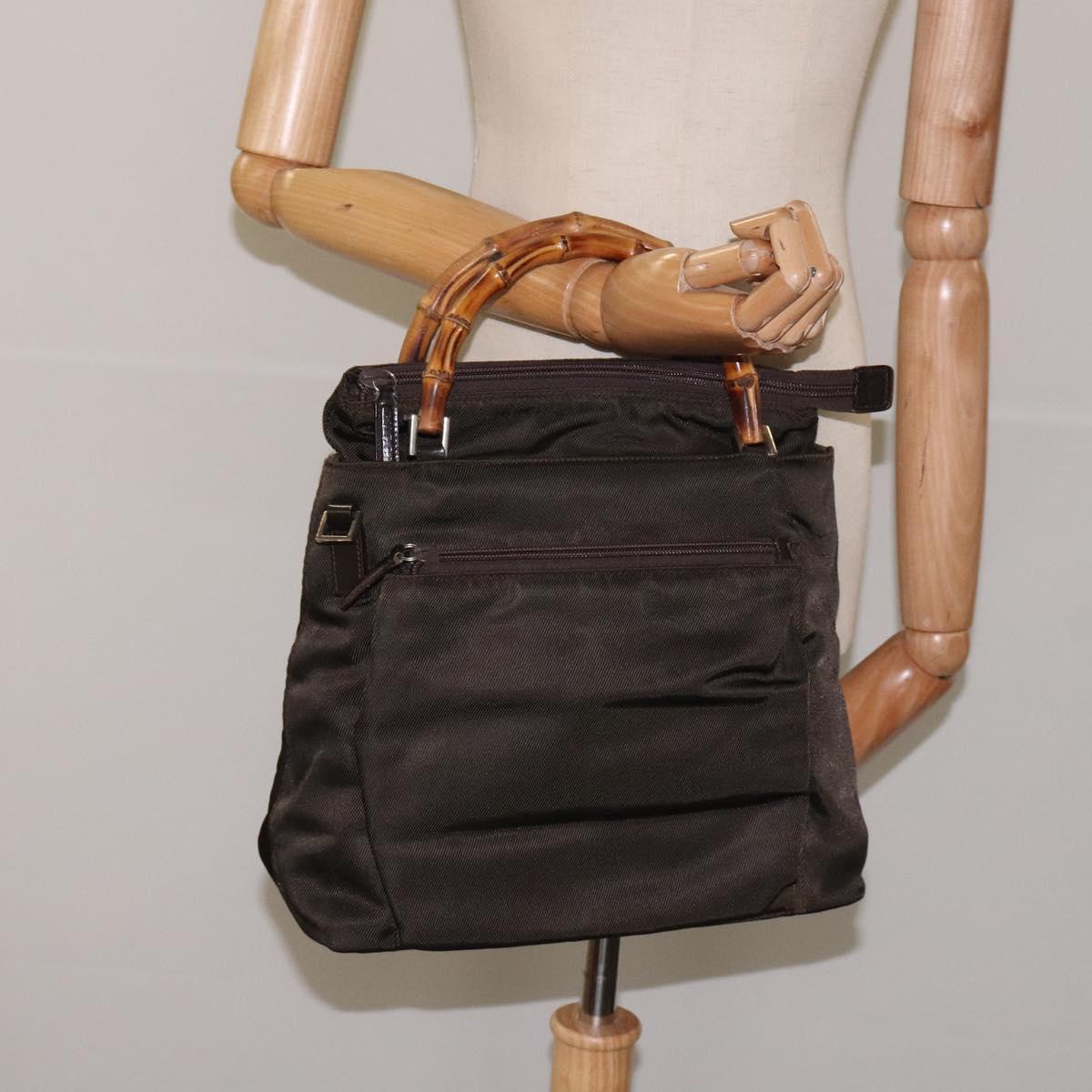 GUCCI Bamboo Hand Bag Nylon Brown Silver 002 2058 0508 5 Auth ep8410