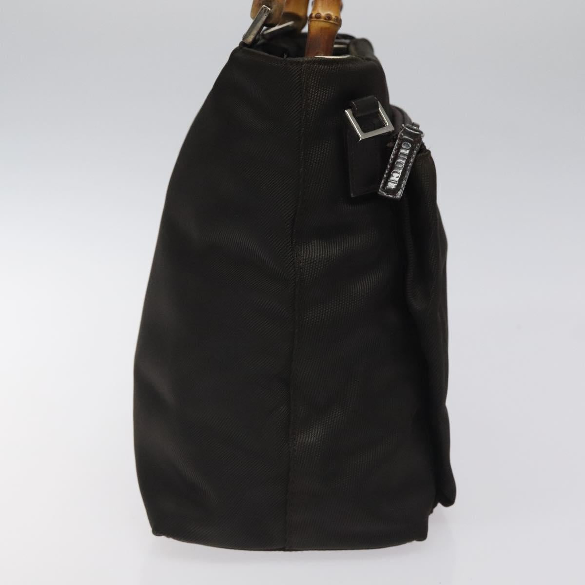 GUCCI Bamboo Hand Bag Nylon Brown Silver 002 2058 0508 5 Auth ep8410