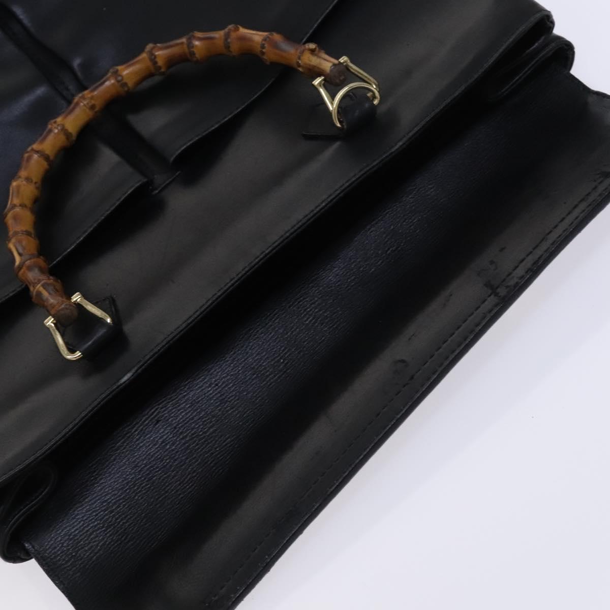 GUCCI Bamboo Hand Bag Leather 2way Black Gold 002 123 0322 Auth ep8450