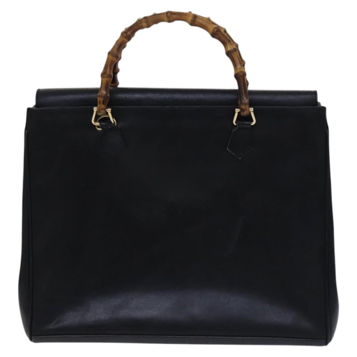 GUCCI Bamboo Hand Bag Leather 2way Black Gold 002 123 0322 Auth ep8450