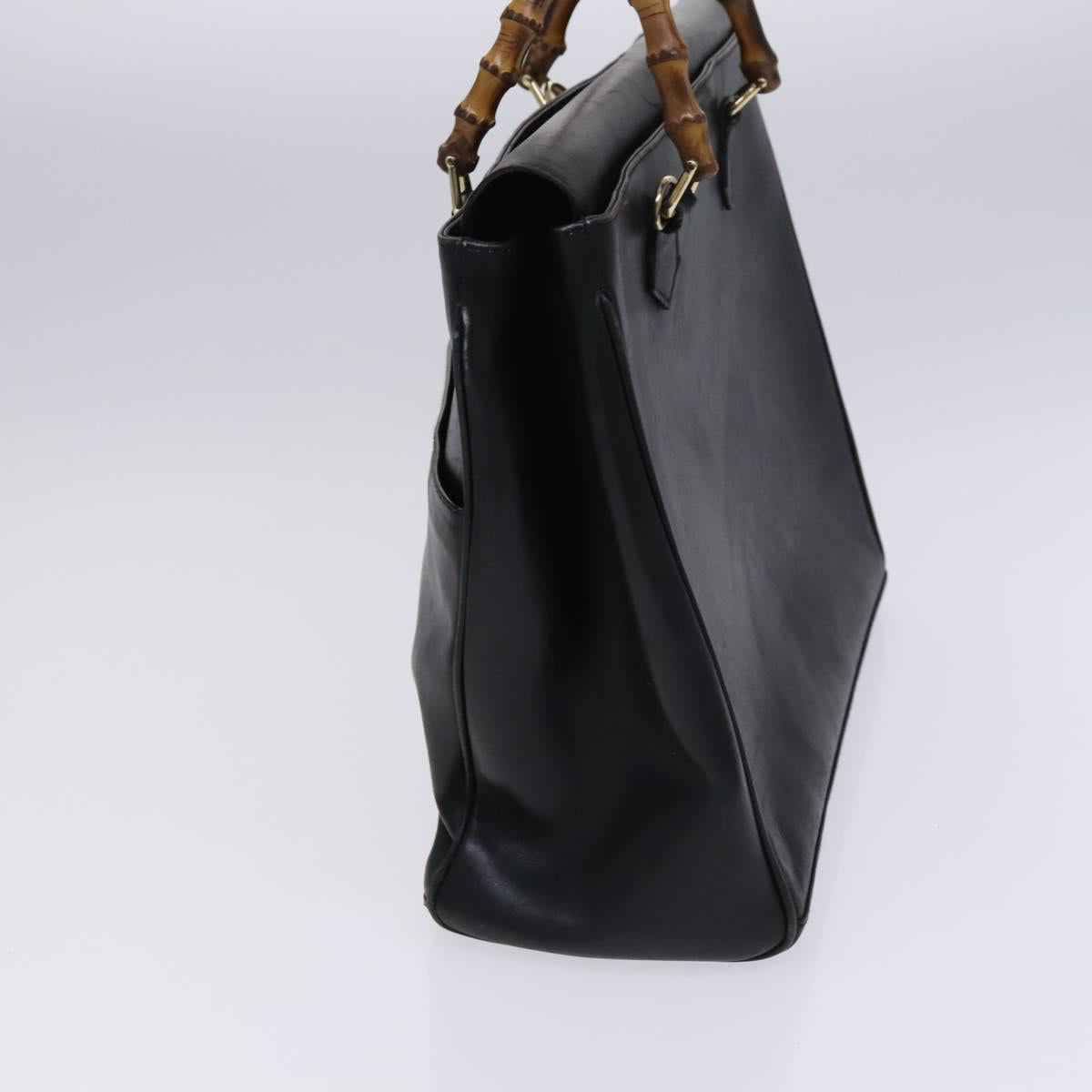 GUCCI Bamboo Hand Bag Leather 2way Black Gold 002 123 0322 Auth ep8450