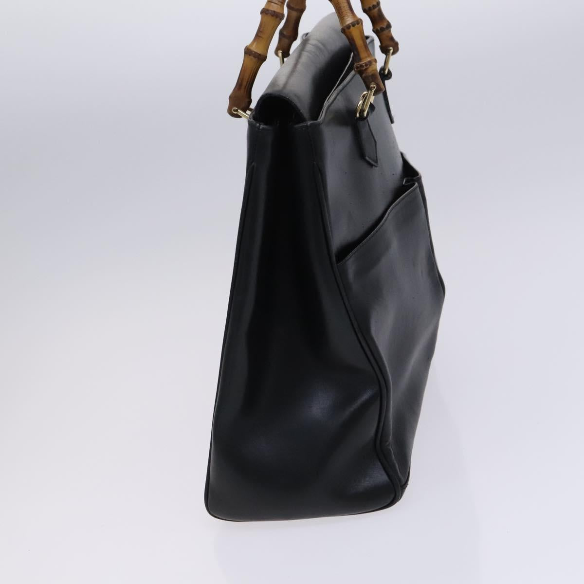GUCCI Bamboo Hand Bag Leather 2way Black Gold 002 123 0322 Auth ep8450