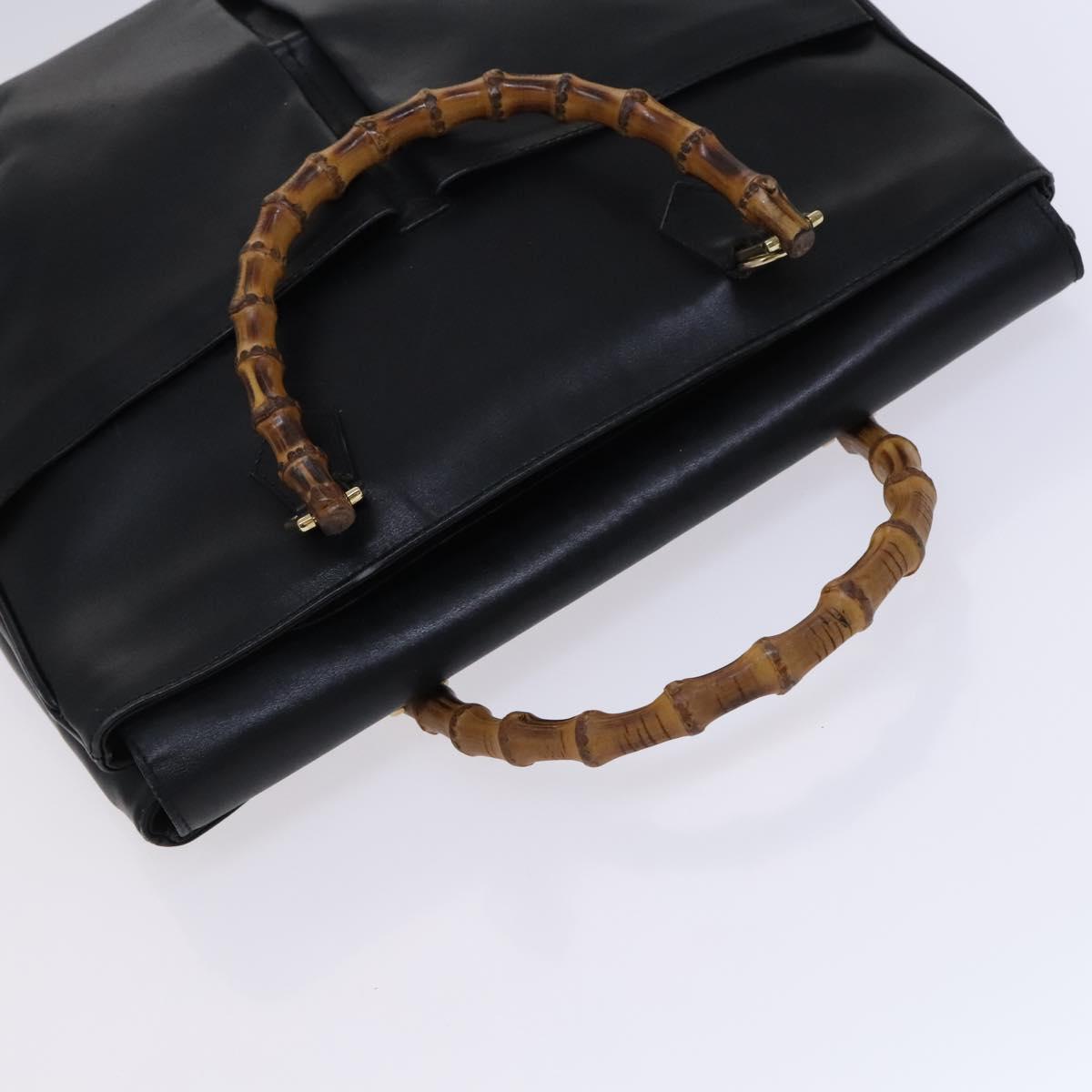 GUCCI Bamboo Hand Bag Leather 2way Black Gold 002 123 0322 Auth ep8450