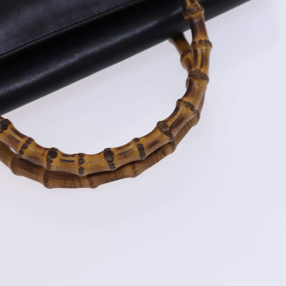 GUCCI Bamboo Hand Bag Leather 2way Black Gold 002 123 0322 Auth ep8450