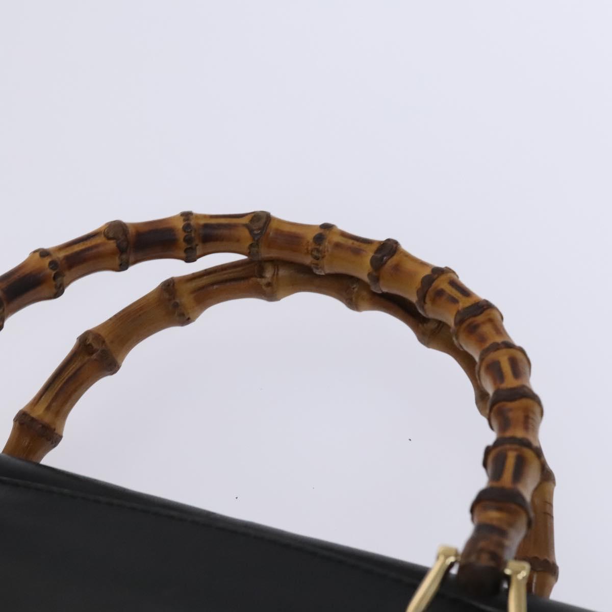 GUCCI Bamboo Hand Bag Leather 2way Black Gold 002 123 0322 Auth ep8450