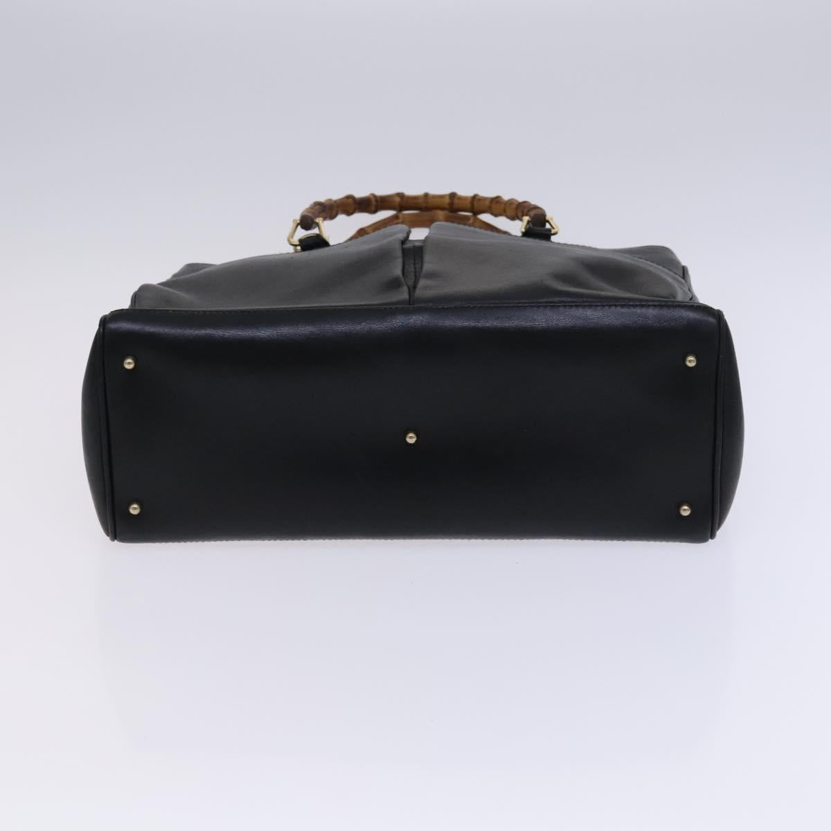 GUCCI Bamboo Hand Bag Leather 2way Black Gold 002 123 0322 Auth ep8450