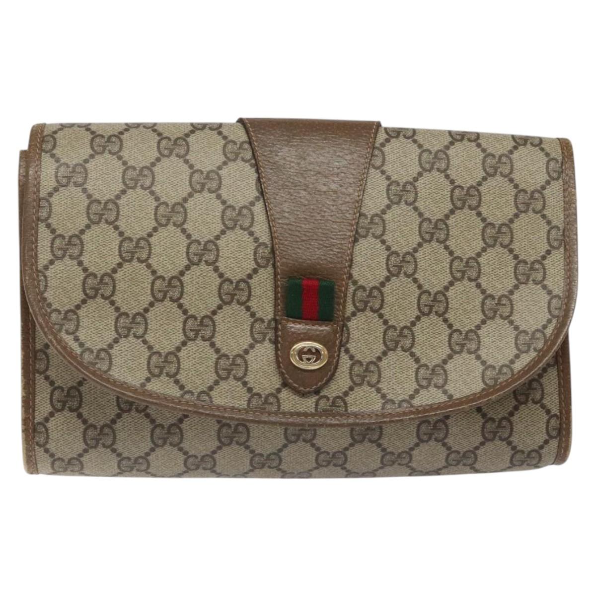 GUCCI GG Supreme Web Sherry Line Clutch Bag PVC Beige 89 01 030 Auth ep8459