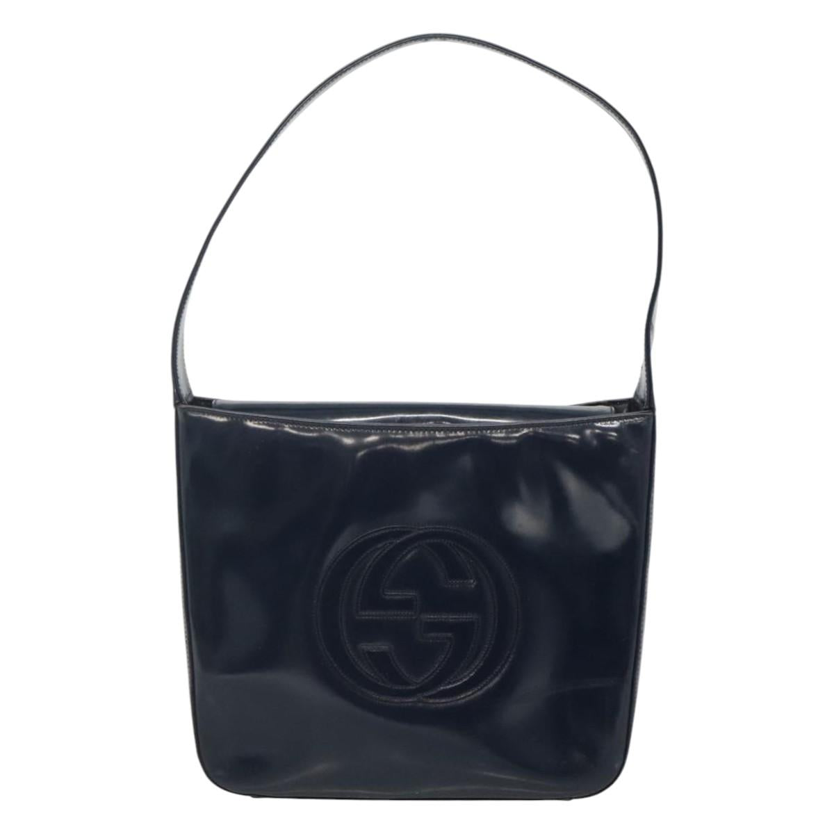 GUCCI Patent leather Shoulder Bag Navy Silver 000 1046 0506 Auth ep8474