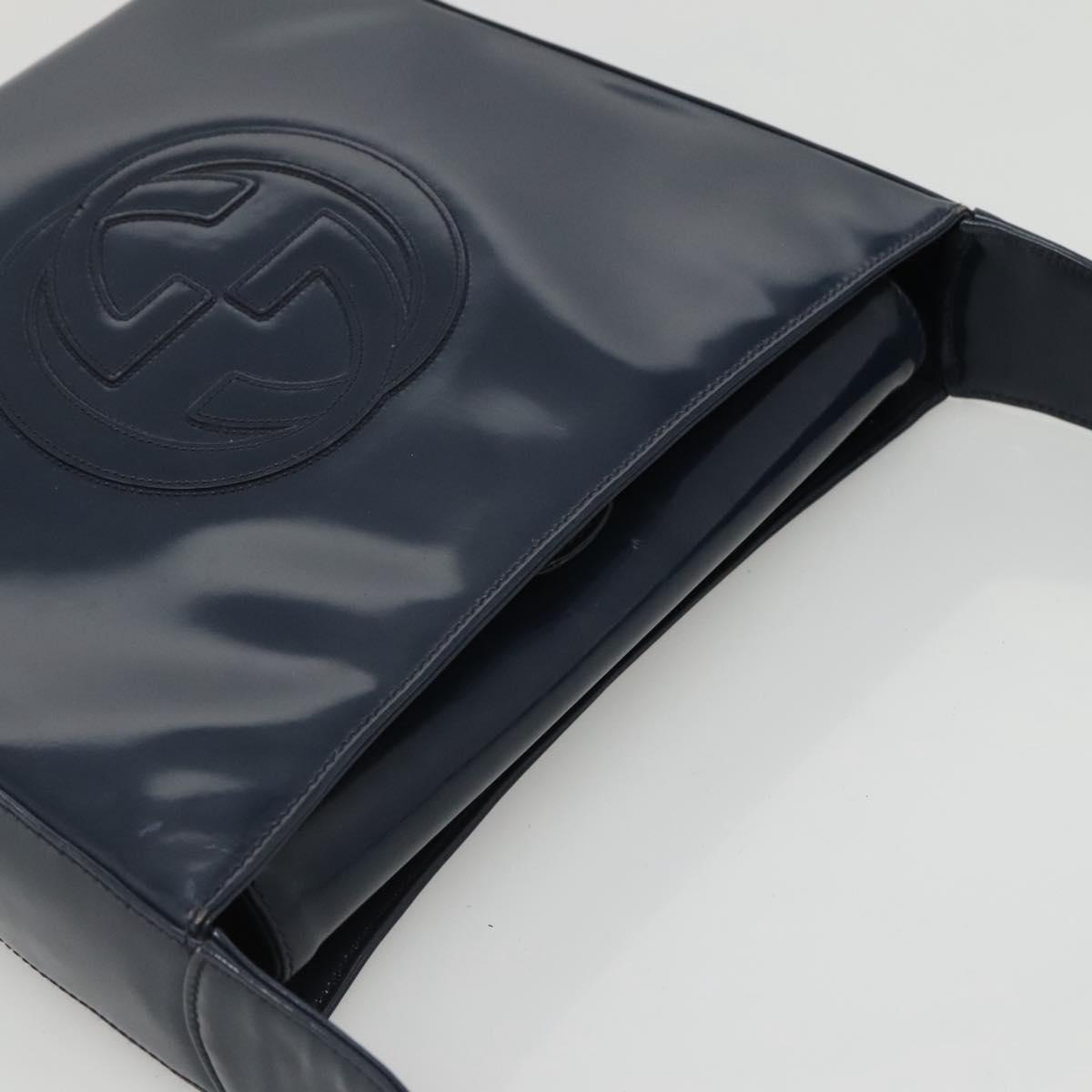 GUCCI Patent leather Shoulder Bag Navy Silver 000 1046 0506 Auth ep8474