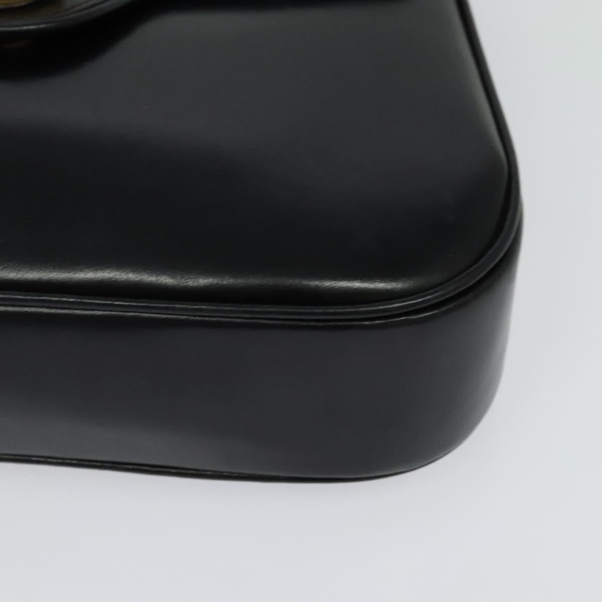 GUCCI Shoulder Bag Leather Black Gold Auth ep8475