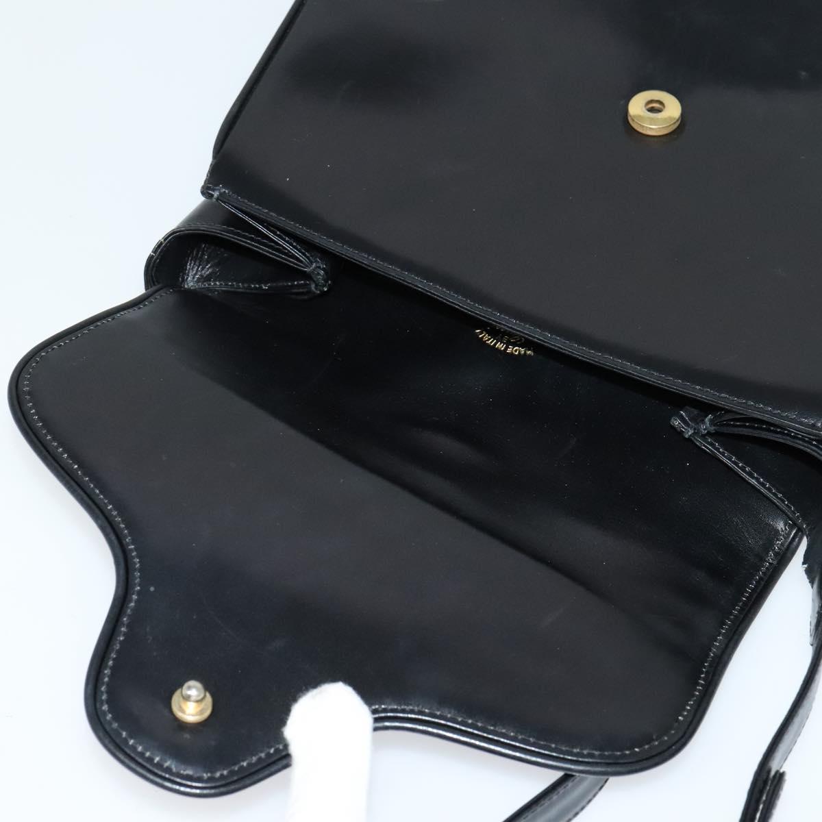 GUCCI Shoulder Bag Leather Black Gold Auth ep8475
