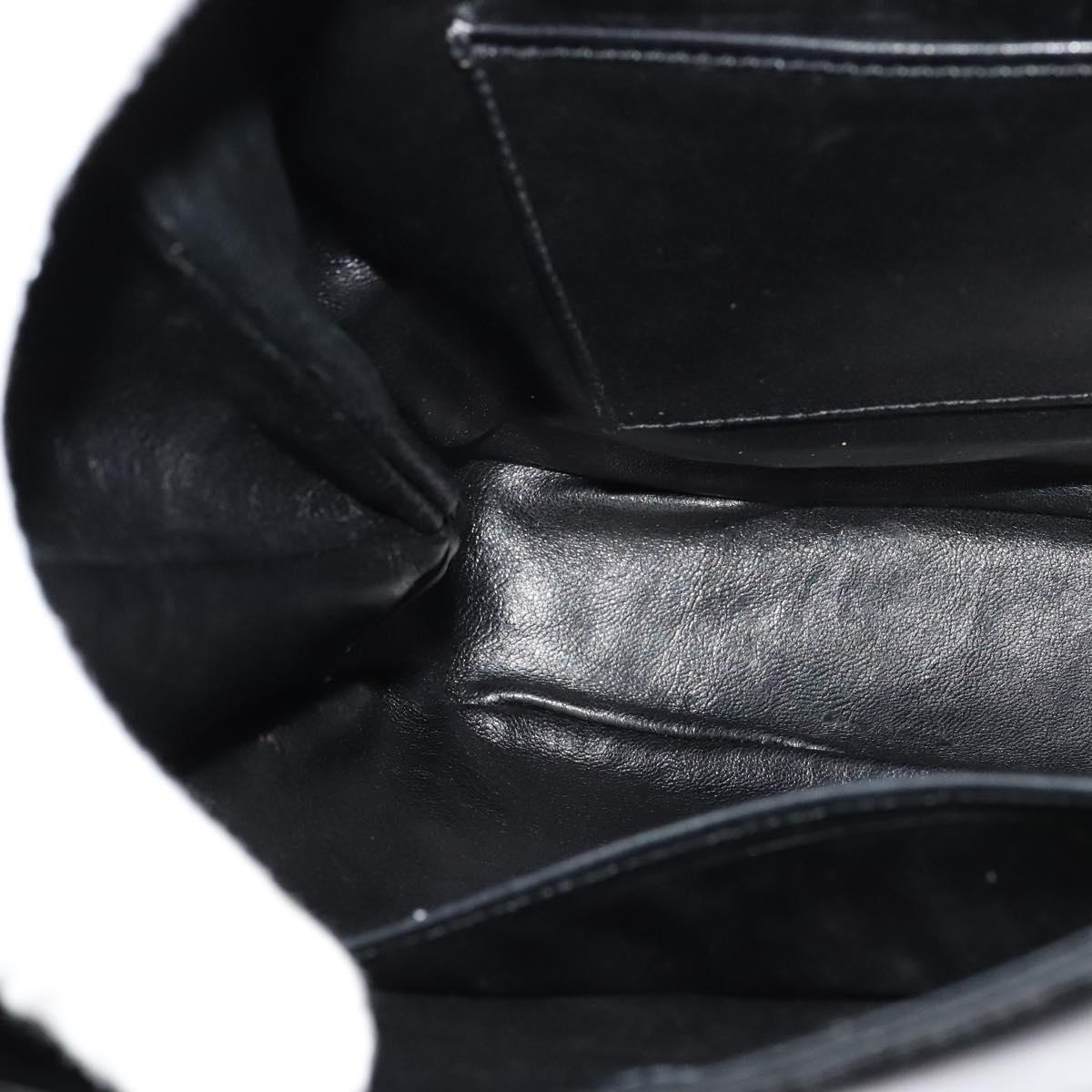 GUCCI Shoulder Bag Leather Black Gold Auth ep8475