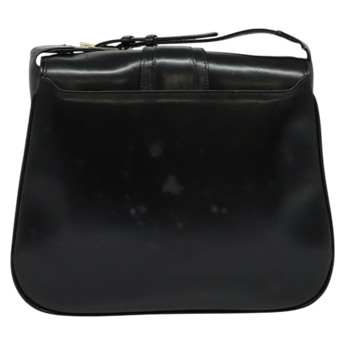 GUCCI Shoulder Bag Leather Black Gold Auth ep8475