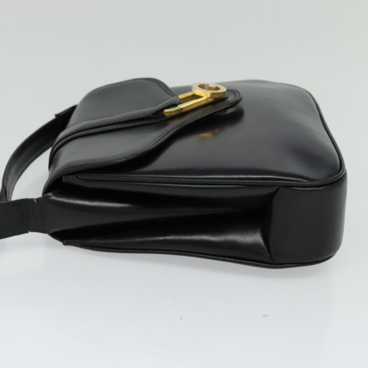 GUCCI Shoulder Bag Leather Black Gold Auth ep8475
