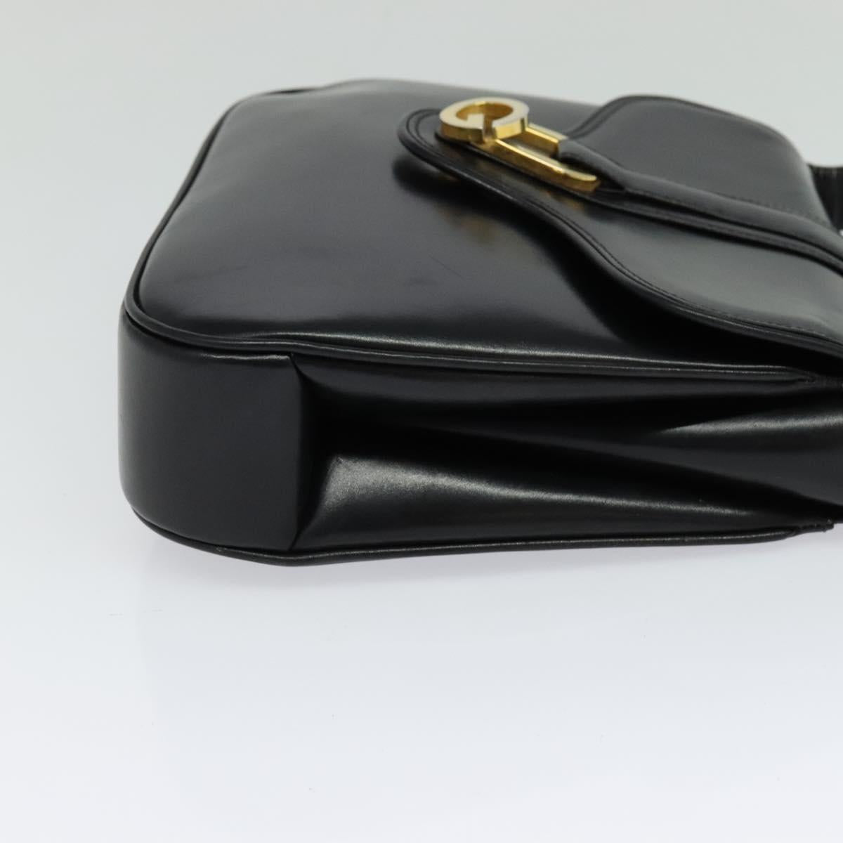 GUCCI Shoulder Bag Leather Black Gold Auth ep8475