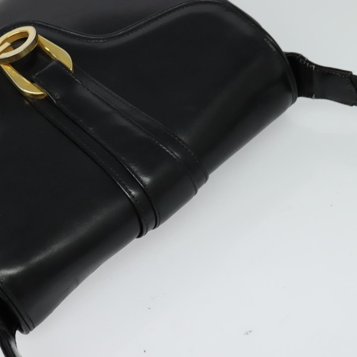 GUCCI Shoulder Bag Leather Black Gold Auth ep8475