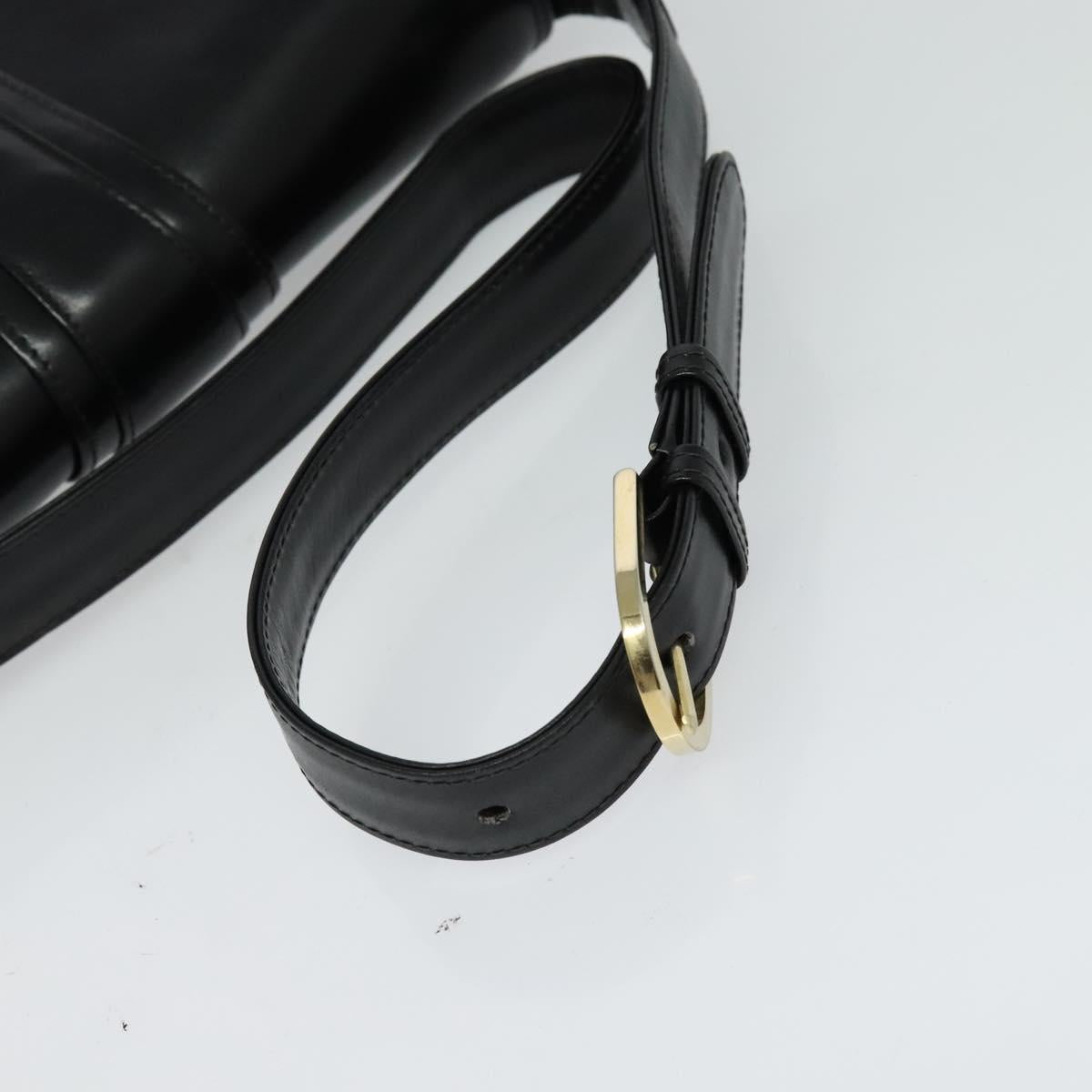 GUCCI Shoulder Bag Leather Black Gold Auth ep8475