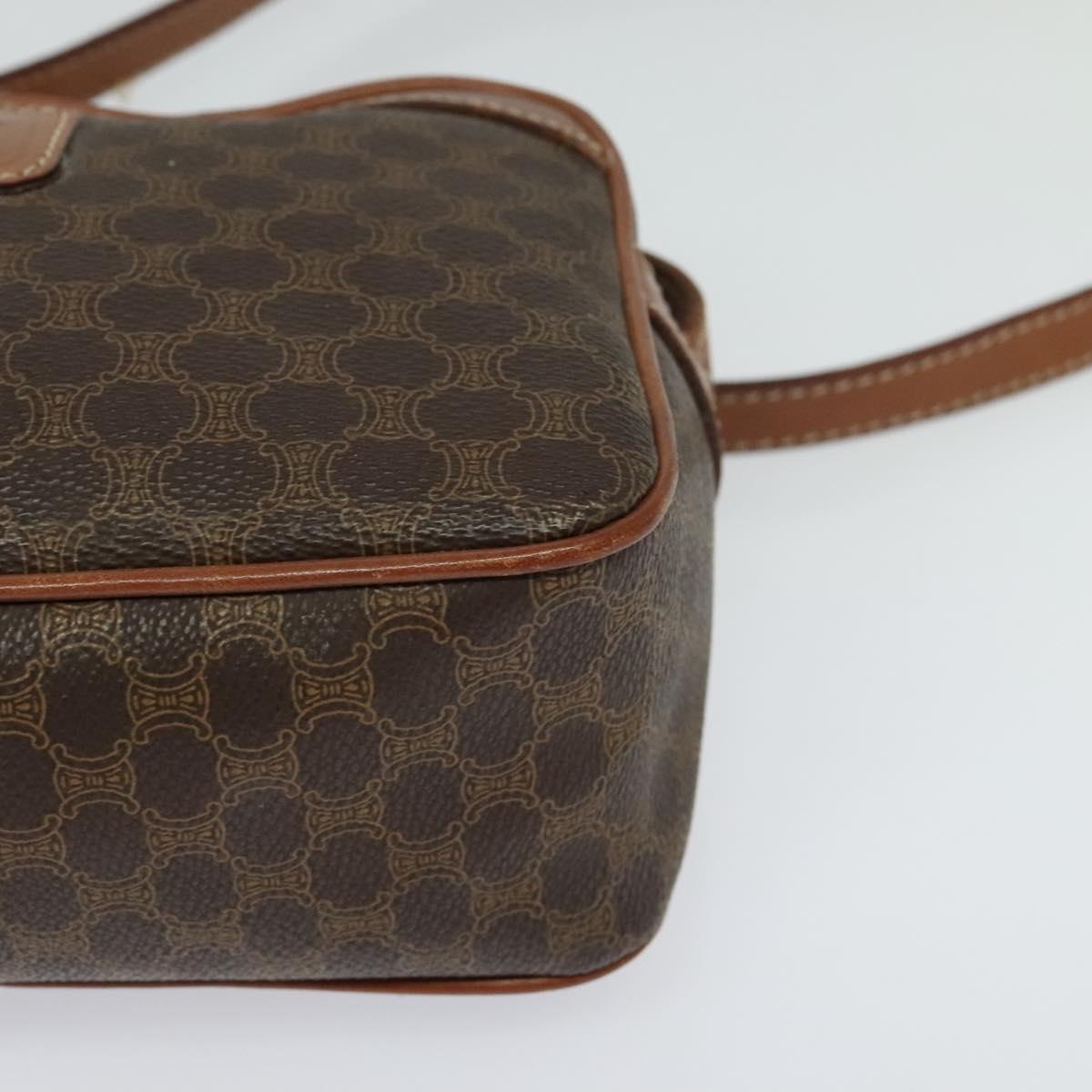 CELINE Macadam Canvas Shoulder Bag PVC Leather Brown Gold Auth ep8498