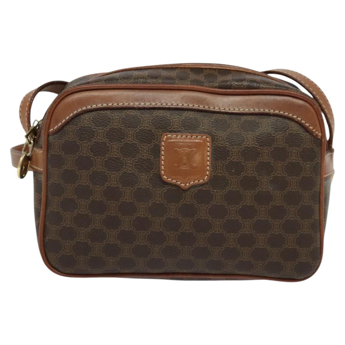 CELINE Macadam Canvas Shoulder Bag PVC Leather Brown Gold Auth ep8498