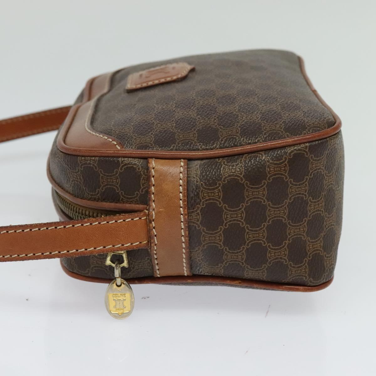 CELINE Macadam Canvas Shoulder Bag PVC Leather Brown Gold Auth ep8498