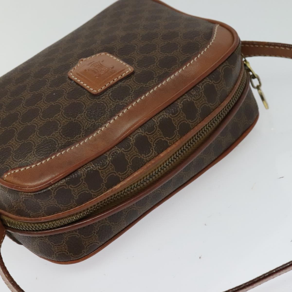 CELINE Macadam Canvas Shoulder Bag PVC Leather Brown Gold Auth ep8498