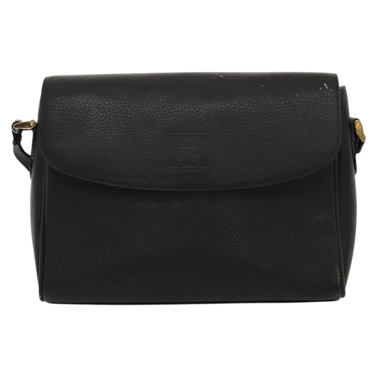 Burberrys Shoulder Bag Leather Black Gold Auth ep8502