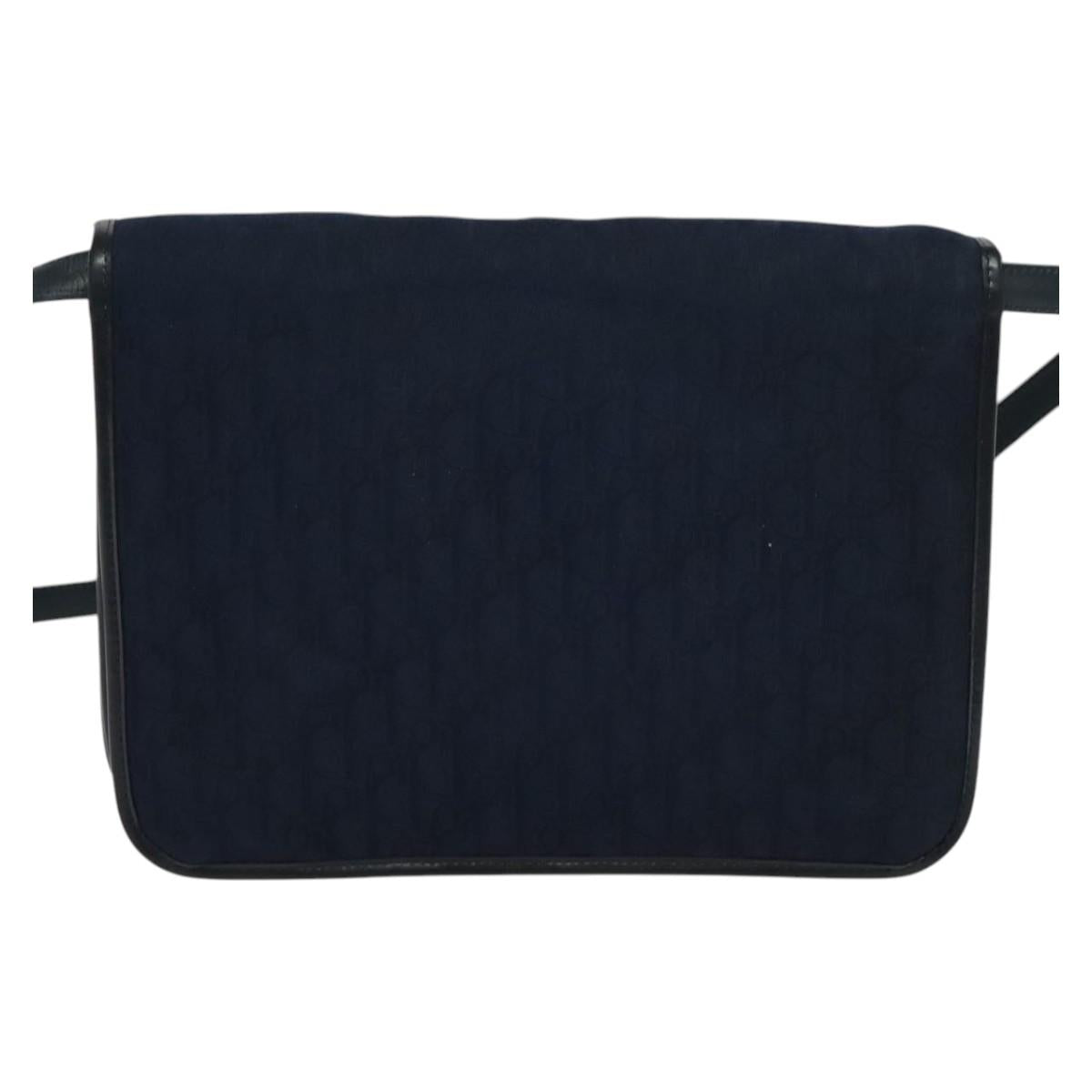 Christian Dior Trotter Canvas Shoulder Bag Navy Gold Auth ep8528