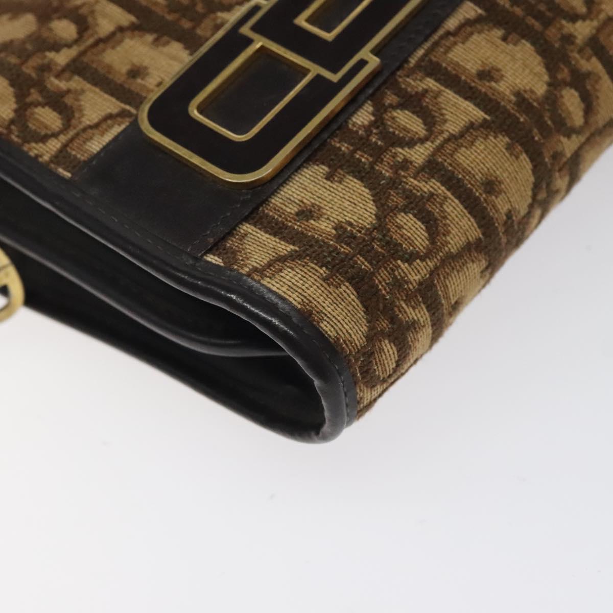 Christian Dior Trotter Canvas Shoulder Bag Brown Gold Auth ep8530