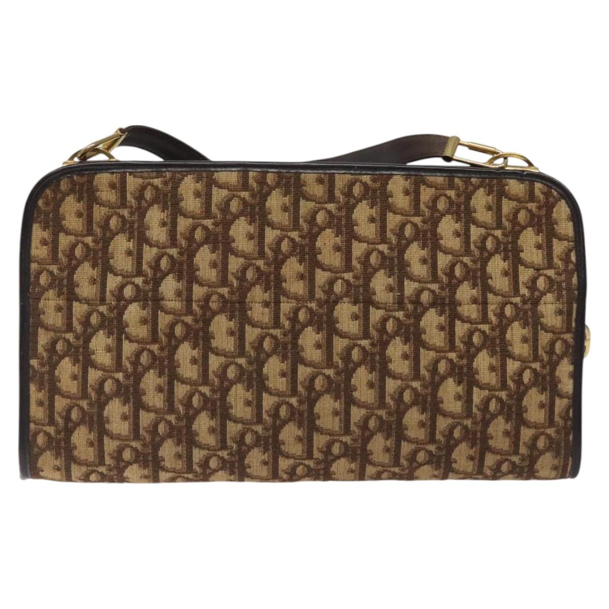 Christian Dior Trotter Canvas Shoulder Bag Brown Gold Auth ep8530