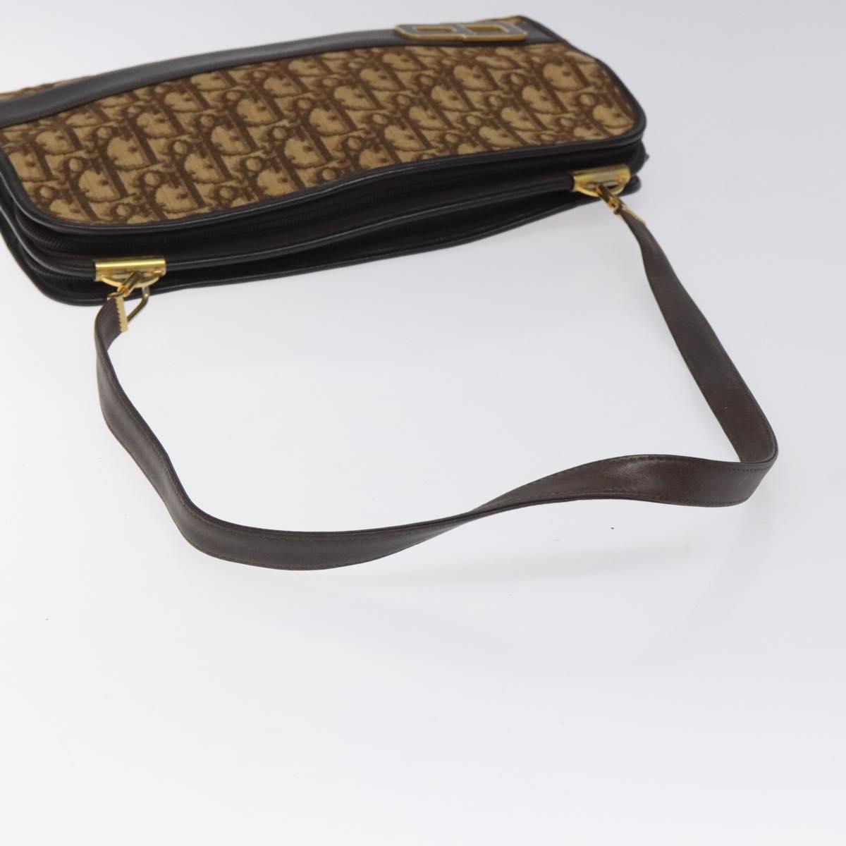 Christian Dior Trotter Canvas Shoulder Bag Brown Gold Auth ep8530