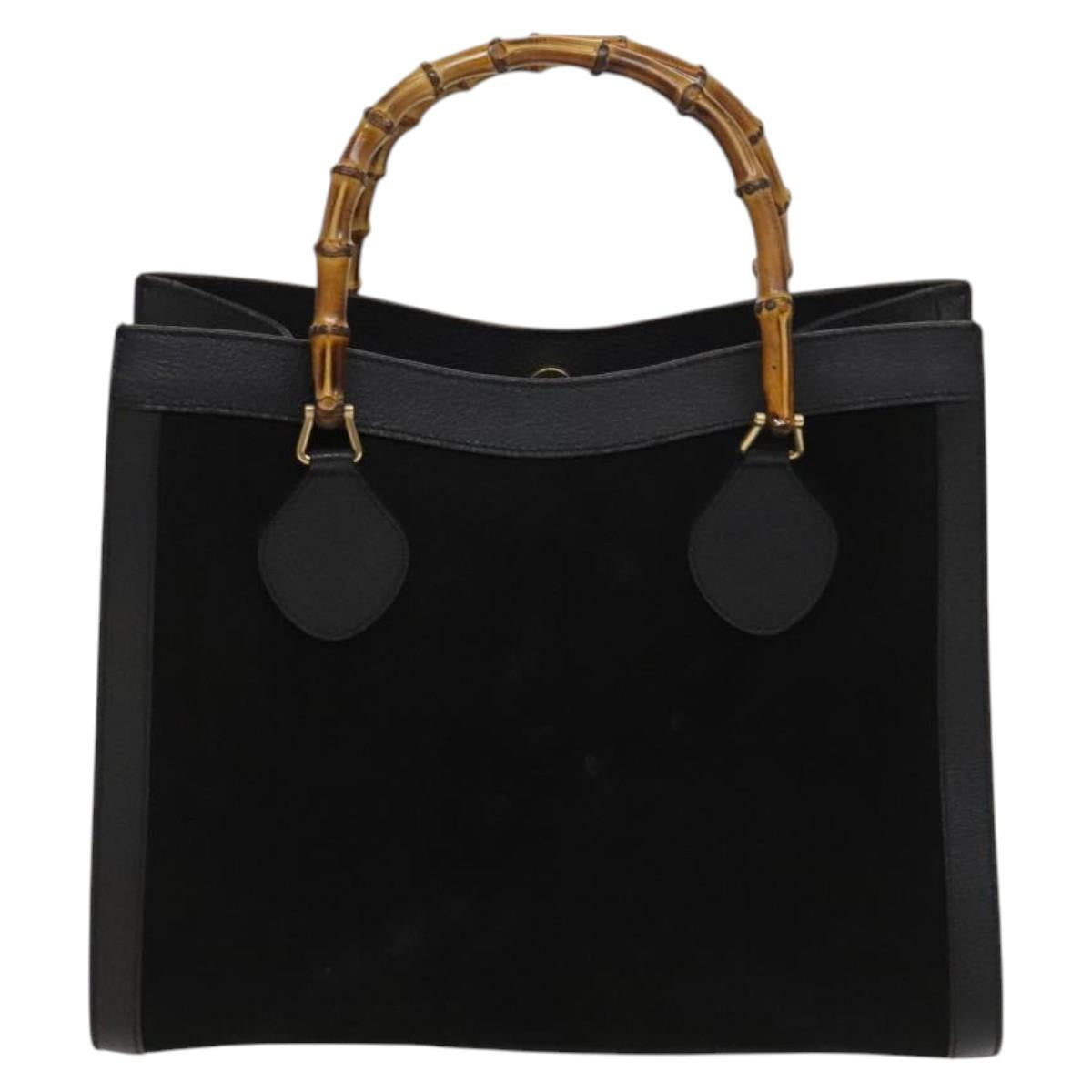 GUCCI Bamboo Hand Bag Suede Black Gold 02 123 0260 Auth ep8532