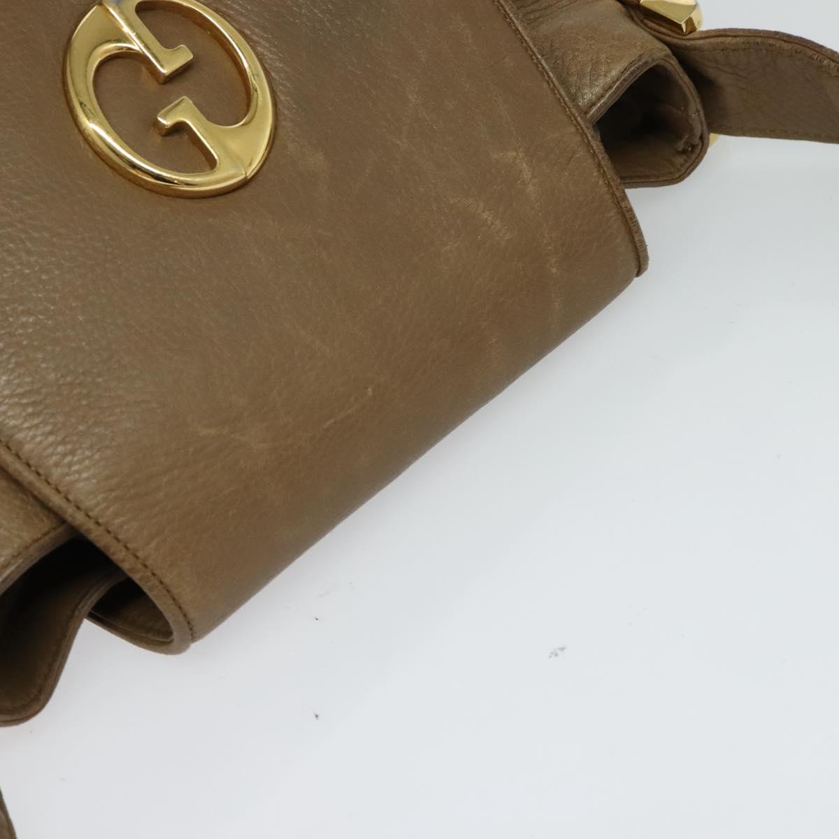 GUCCI Shoulder Bag Leather Brown Gold Auth ep8554