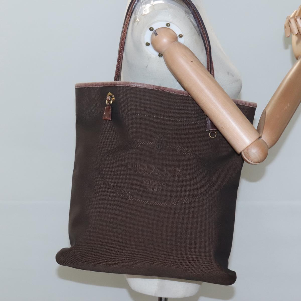 PRADA Tote Bag Canvas Brown Gold Auth ep8562
