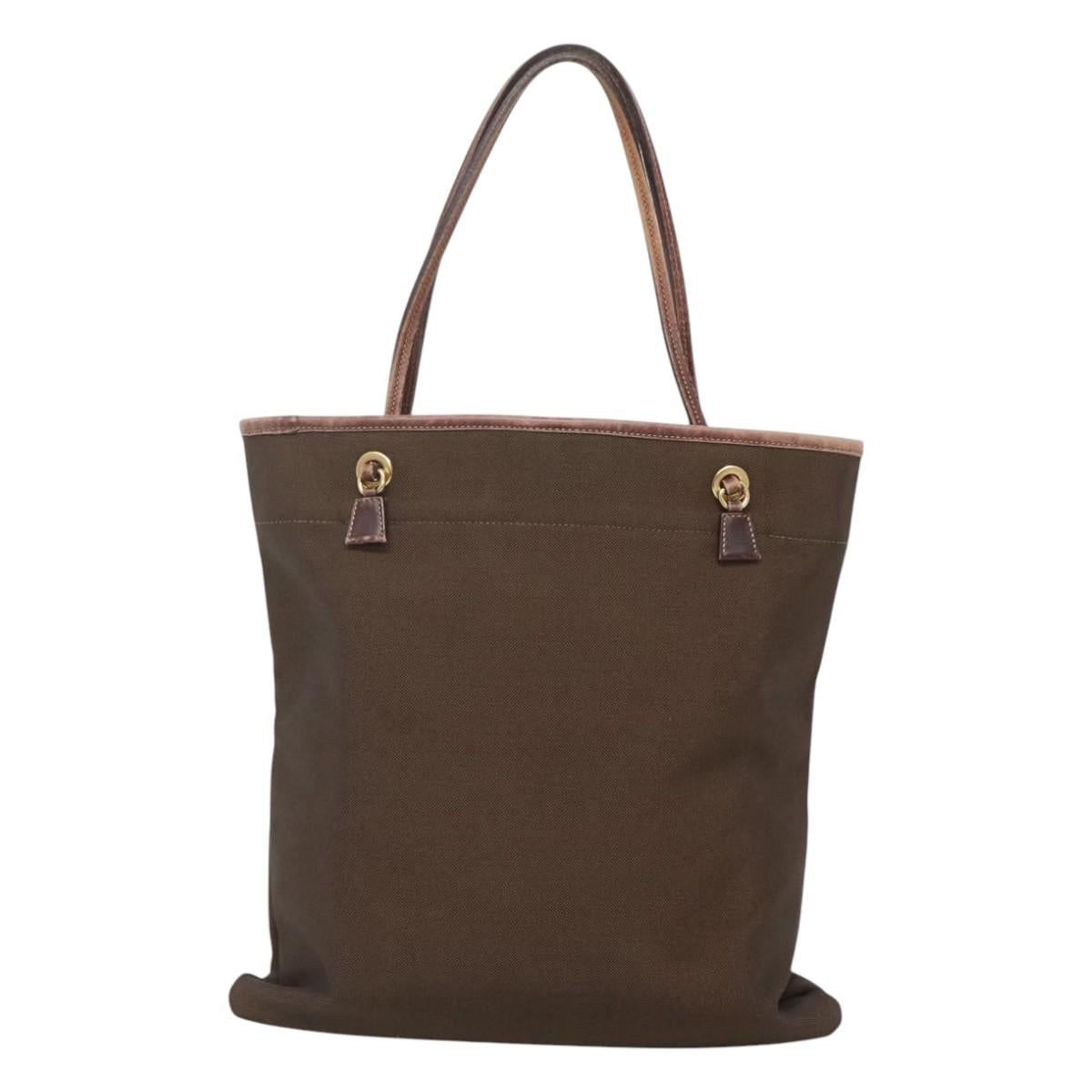 PRADA Tote Bag Canvas Brown Gold Auth ep8562