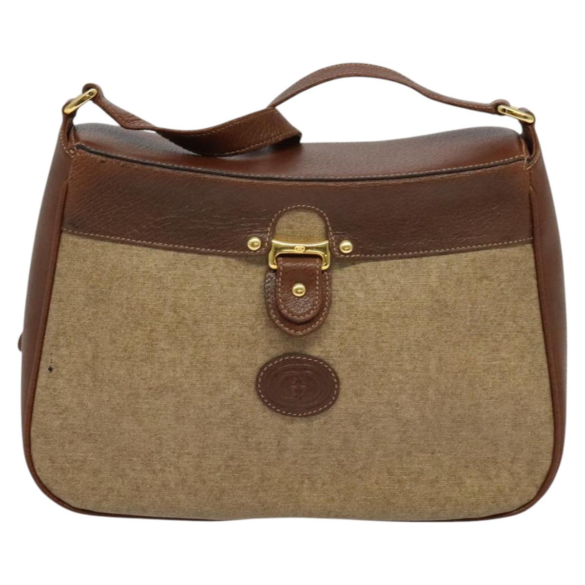 GUCCI Shoulder Bag PVC Brown Gold Auth ep8569